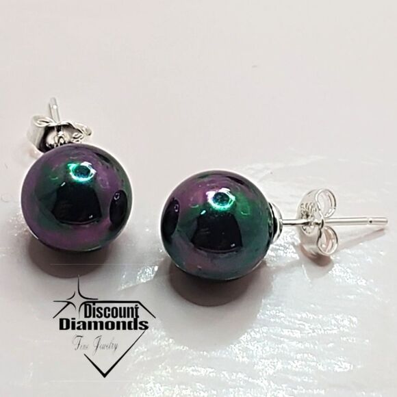 Black Rainbow 10mm  South Sea Shell Pearl Stud Earrings on 925 Sterling … - Picture 4 of 6